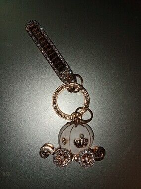 Gold-tone White Pumpkin Carriage Keychain Charm